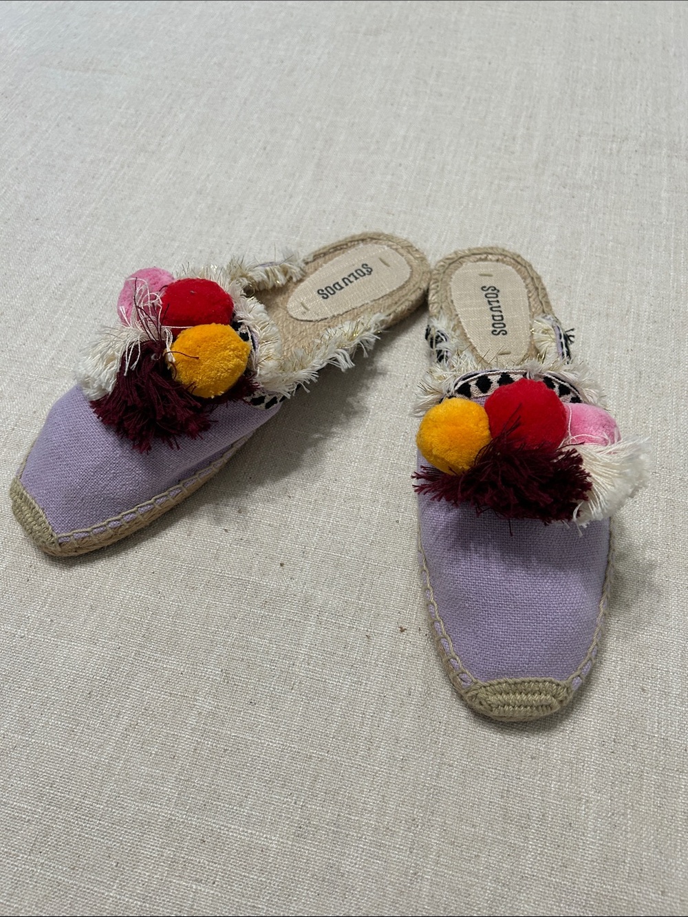 Soludos Coco Espadrille Slides Lavender Pom Pom Bohemian Tassel Summer Jute Sz 8 - Picture 9 of 9